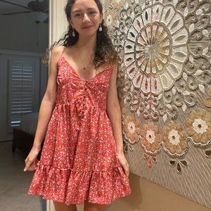 Bohemian, Floral, Pearls Button, Spaghetti Strap Mini Dress